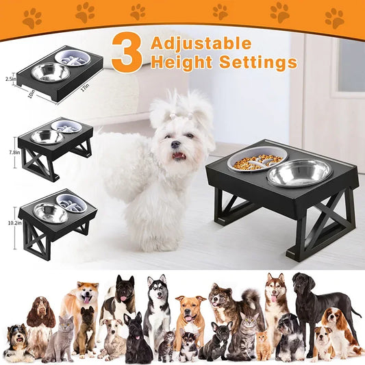Adjustable Height Pet Slow Feeding Dish Bowl
