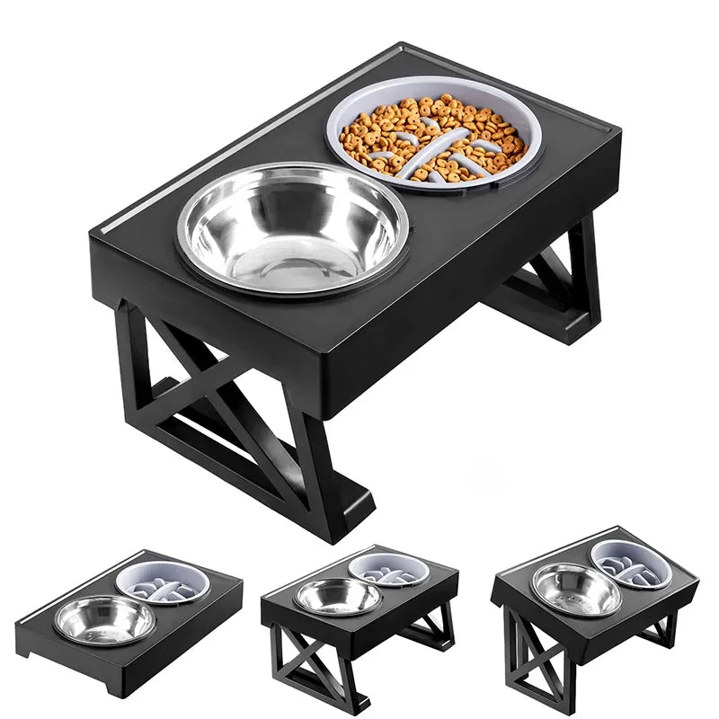 Adjustable Height Pet Slow Feeding Dish Bowl