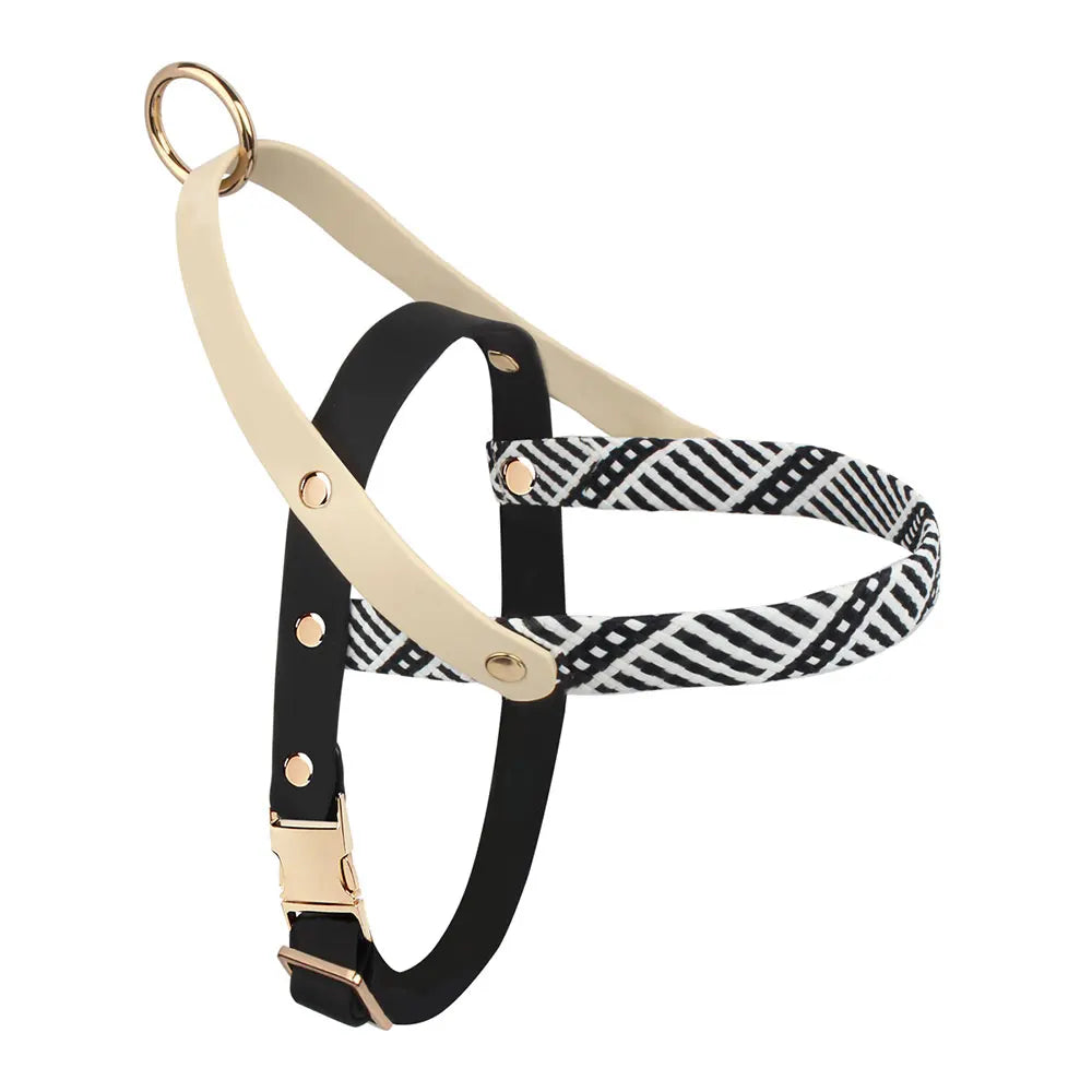 Fashionable Black & White Striped Chest Harnesses and Leashes Set