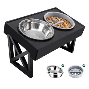 Adjustable Height Pet Slow Feeding Dish Bowl