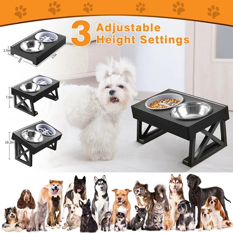 Adjustable Height Pet Slow Feeding Dish Bowl