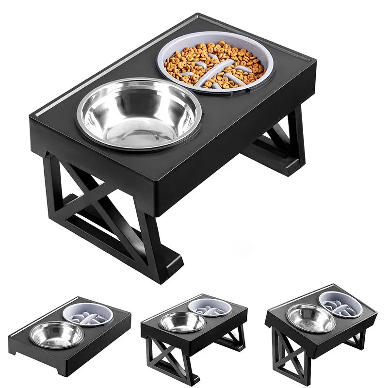 Adjustable Height Pet Slow Feeding Dish Bowl