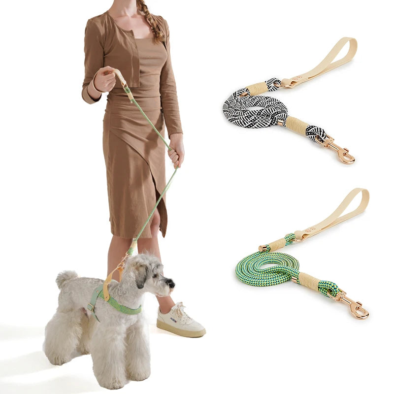 Fashionable Black & White Striped Chest Harnesses and Leashes Set