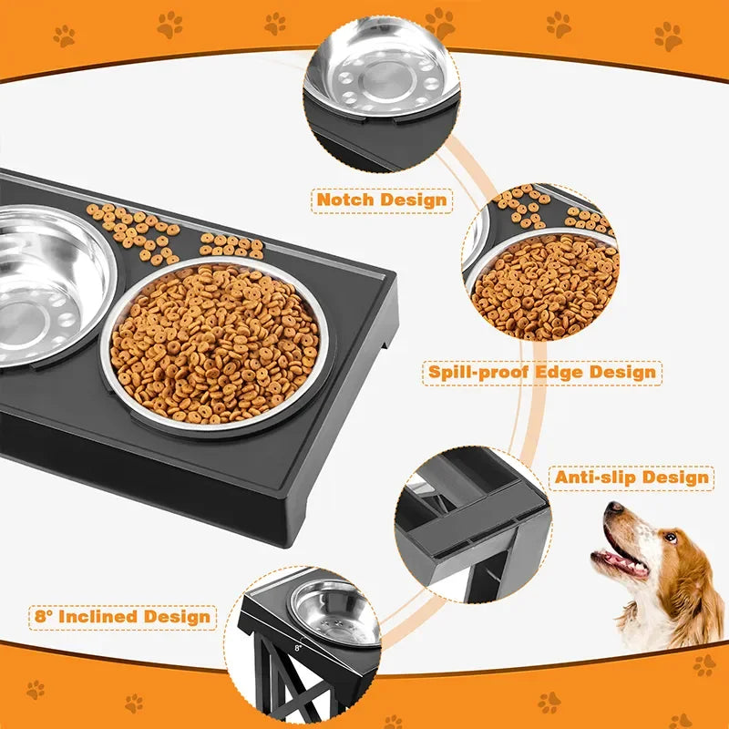 Adjustable Height Pet Slow Feeding Dish Bowl